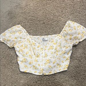 Hollister White and Yellow Floral Blouse